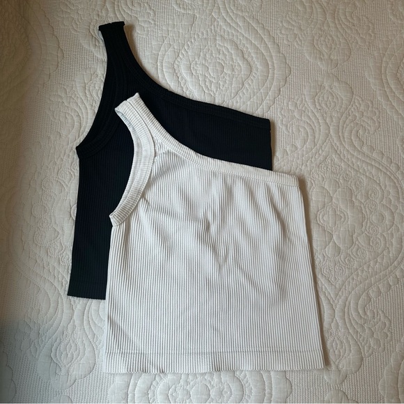 BUNDLE Nikibiki Seamless One Shoulder Crop Top. Black and White. OS - Picture 1 of 4